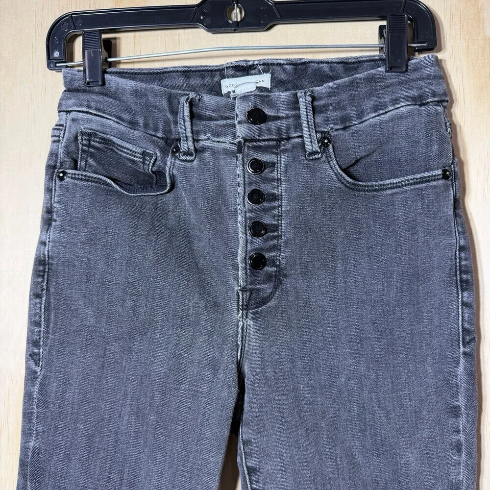 Good American High‎ Rise Skinny Jeans Women’s 6 Gray Button Fly Stretch